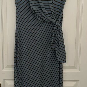 By Together Asymmetrical Dress in Blue and Brown Stripes